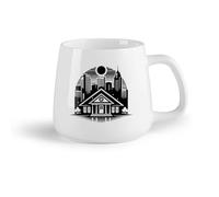 DEBINGY Fruta de cerámica Tazas de café de cerámica blanca de una casa con un horizonte de ciudad en el （14oz/400ml） Cappuccino, Latte Macchiato, té, espresso