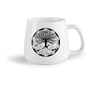 DEBINGY Fruta de cerámica Tazas de café de gres con asa Árbol del Círculo de la Vida Yoga Estilo Mandala Árbol y Nubes （14oz/400ml） Para el hogar y la oficina
