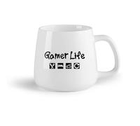 DEBINGY Fruta de cerámica Tazas de café de gres con asa Controlador de videojuegos Gamer's Life Eat Sleep Games （14oz/400ml） Apto para lavavajillas y microondas