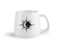 DEBINGY Fruta de cerámica Tazas de café de gres con asa Día Noche Hermoso Paisaje Abstracto Luna Sol Estrellas （14oz/400ml） Apto para lavavajillas y microondas