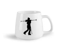 DEBINGY Fruta de cerámica Tazas de café de gres con asa Esquiador de montaña Deporte de invierno Esquí alpino （14oz/400ml） Para té, chocolate caliente
