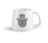 DEBINGY Fruta de cerámica Tazas de café de gres con asa Hamsa Mano Ojo Buda Indio Yoga Estudio Meditación Boho （14oz/400ml） Para cafetería o restaurante