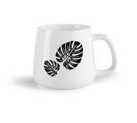 DEBINGY Fruta de cerámica Tazas de café de gres con asa Hojas de Monstera con patrón de follaje tropical estilo jungla （14oz/400ml） Gran regalo para parejas