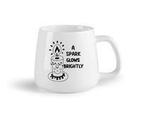 DEBINGY Fruta de cerámica Tazas de Café y Té Un glifo de una vela sonriente con una chispa que brilla intensamente tipografía （14oz/400ml） Porcelana fina (cerámica)