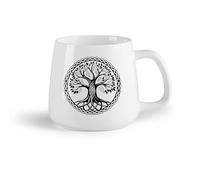 DEBINGY Fruta de cerámica Tazas de Cerámica con Asas Un árbol de la vida celta en un círculo con un patrón de nudos. （14oz/400ml） Para el hogar o el trabajo