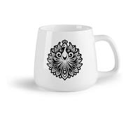 DEBINGY Fruta de cerámica Tazas de Cerámica con Asas un icono de estilo glifo de tatuaje de pavo real （14oz/400ml） Para café, sopa, té, leche, latte, chocolate caliente, para mujeres y hombres