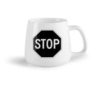 DEBINGY Fruta de cerámica Tazas de Cerámica para Café, Leche y Té Señal de stop de tráfico Palabra de stop （14oz/400ml） Para bebidas calientes, latte, capuchino