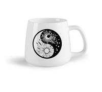 DEBINGY Fruta de cerámica Tazas de gres para café y té Símbolo religioso Yin Yang Sol Luna Budismo Estrellas Día y noche （14oz/400ml） Para hombres y mujeres