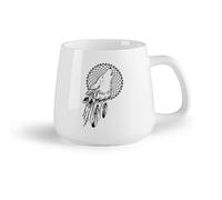 DEBINGY Fruta de cerámica Tazas de porcelana Atrapasueños estilo bohemio, atrapasueños con cabeza de lobo y plumas. （14oz/400ml） Para té, café, infusión caliente