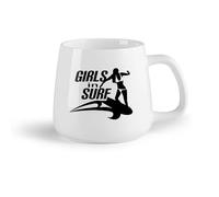 DEBINGY Fruta de cerámica Tazas de té, café y chocolate caliente Chica en ropa deportiva de surf （14oz/400ml） Apto para lavavajillas y microondas, para la oficina y el hogar