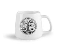 DEBINGY Fruta de cerámica Tazas de té y café con estilo Un árbol de la vida celta con dos leones y un dragón. （14oz/400ml） Para té, café y bebidas calientes