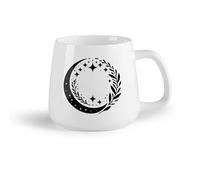 DEBINGY Fruta de cerámica Tazas de té y café El patrón celestial es un patrón circular de una luna creciente, estrellas y ramas. （14oz/400ml） Para espresso, juego de té