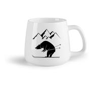 DEBINGY Fruta de cerámica Tazas para Chocolate Caliente Oso Animal salvaje Montañas nevadas Esquiador Esquiando （14oz/400ml） Regalo para hombre o mujer
