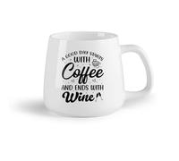 DEBINGY Fruta de cerámica Tazas para Hogar y Oficina Un buen día empieza con café y termina con vino. （14oz/400ml） Oficina, hogar, cafetería, apto para lavavajillas y microondas