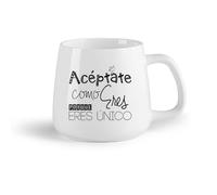 DEBINGY Fruta de cerámica Tazas Resistentes Acepta Como Porque Eres Unico Cita en español con frase motivacional （14oz/400ml） Para cafetería o restaurante