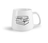 DEBINGY Fruta de cerámica Tazas Resistentes Libros de aprendizaje: Nunca dejes de aprender. Citas inspiradoras. （14oz/400ml） Para té, chocolate caliente