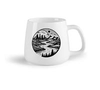 DEBINGY Fruta de cerámica Tazas Resistentes Patrón circular que representa el horizonte de una ciudad y un río sinuoso. （14oz/400ml） Porcelana fina (cerámica)