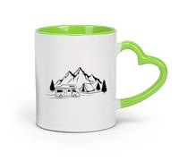 DEBINGY Grandes tasses à thé, café et chocolat chaud Camping Voyage Aventure Montagnes Van Suv （11oz/320ml） Idéal pour la maison, le bureau, les cafés, idées cadeaux Vert