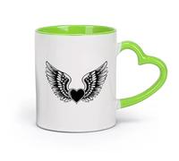 DEBINGY Tasse à café avec anse - classique Ailes d'ange Amour Coeur （11oz/320ml） Pour café, soupe, thé, lait, latte, chocolat chaud, pour femmes et hommes Vert