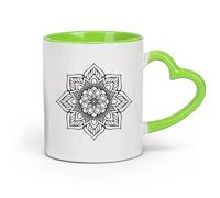 DEBINGY Tasse à café avec anse - classique Motif floral mandala bohème marocain （11oz/320ml） Café, thé, latte, lait, cacao, jus et autres boissons chaudes Vert