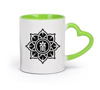DEBINGY Tasse à café une icône de style glyphe représentant un symbole bouddhiste floral （11oz/320ml） Pour café, soupe, thé, lait, latte, chocolat chaud, pour femmes et hommes Vert