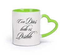 DEBINGY Tasse à thé Dieu rend tout possible, citation chrétienne espagnole du Seigneur, verset biblique « Con Dios Todo Es Posible » （11oz/320ml） Restaurant, bureau Vert