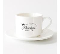 DEBINGY Tasse à thé latte en porcelaine Ensemble de couverts de cuisine rétro avec couteau et fourchette （6oz/175ml） Pour expresso Service à thé tasse et soucoupe (blanc)