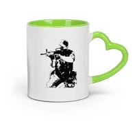 DEBINGY Tasse à thé Silhouette de soldat M16 Troupes Thème de guerre Soldat tenant un pistolet （11oz/320ml） Idéal pour la maison, le bureau, les cafés, idées cadeaux Vert