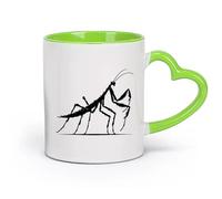 DEBINGY Tasse en pour café, thé et cacao dessin d'une mante religieuse （11oz/320ml） Parfait pour les cuisines, restaurants et cafés, excellente idée cadeau Vert