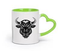 DEBINGY Tasse en pour café, thé et cacao image d'une tête de taureau （11oz/320ml） Pour café, soupe, thé, lait, latte, chocolat chaud, pour femmes et hommes Vert