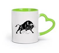 DEBINGY Tasse en pour café, thé et cacao La ferme aux animaux Angry Bull en Espagne （11oz/320ml） Idéal pour la maison, le bureau, les cafés, idées cadeaux Vert
