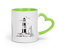 DEBINGY Tasse en pour café, thé et cacao Phare Océan Mer Paysage Marin （11oz/320ml） Parfait pour les cuisines, restaurants et cafés, excellente idée cadeau Vert