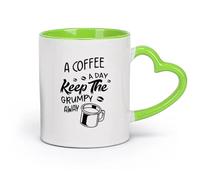 DEBINGY Tasse en pour café, thé et cacao un café par jour éloigne les grincheux （11oz/320ml） Élégant et durable - Compatible micro-ondes et lave-vaisselle Vert