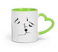 DEBINGY Tasse en pour la maison et le bureau Baiser amoureux romantique （11oz/320ml） Pour café, soupe, thé, lait, latte, chocolat chaud, pour femmes et hommes Vert