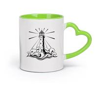 DEBINGY Tasse en pour la maison et le bureau Phare Plage Océan Voile Vagues Mer （11oz/320ml） Café, thé, latte, lait, cacao, jus et autres boissons chaudes Vert