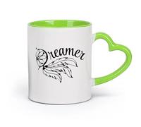DEBINGY Tasses à anse confortable Attrape-rêves style plume Dreamer Attrape-rêves volant （11oz/320ml） Pour café, soupe, thé, lait, latte, chocolat chaud, pour femmes et hommes Vert