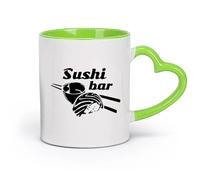 DEBINGY Tasses à anse confortable Sushi Kitchen Réfrigérateur Baguettes Riz Restaurant （11oz/320ml） Pour café, soupe, thé, lait, latte, chocolat chaud, pour femmes et hommes Vert