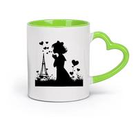 DEBINGY Tasses à anse confortable une fille qui envoie des bisous devant la tour Eiffel （11oz/320ml） Cadeau humoristique pour les amateurs de café, les collègues et les amis Vert