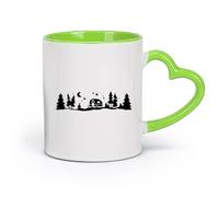 DEBINGY Tasses à café avec anse Camping Rv Ciel étoilé Forêt Montagne Véhicule 4X4 Tout-terrain Voyage Camping Rv Étoile Lune Arbre Rv SUV （11oz/320ml） Pour expresso Vert