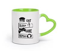 DEBINGY Tasses à café en porcelaine Citations répétées des joueurs sur le jeu Eat Sleep （11oz/320ml） Élégant et durable - Compatible micro-ondes et lave-vaisselle Vert