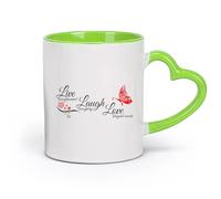 DEBINGY Tasses à thé, à café et à chocolat chaud Vie Rire Amour Papillon Fleurs （11oz/320ml） Pour café, soupe, thé, lait, latte, chocolat chaud, pour femmes et hommes Vert