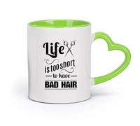 DEBINGY Tasses blanches La vie dans un salon de coiffure est trop courte pour avoir de mauvais cheveux. Citations sur la coiffure （11oz/320ml） Joli cadeau de Noël Vert