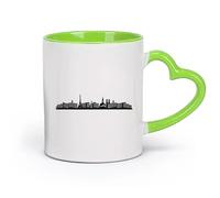 DEBINGY Tasses durables une représentation de la silhouette du paysage urbain parisien, avec notamment la tour Eiffel et les cathédrales emblématiques （11oz/320ml） Toutes occasions Vert