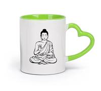 DEBINGY Tasses en avec anses Pèlerinage des Écritures du Bouddha de Méditation （11oz/320ml） Pour café, soupe, thé, lait, latte, chocolat chaud, pour femmes et hommes Vert