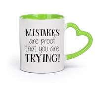 DEBINGY Tasses en grès pour café, thé Une erreur de texte de motivation prouve que vous essayez （11oz/320ml） Idéal pour la maison, le bureau, les cafés, idées cadeaux Vert