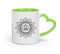 DEBINGY Tasses en pour café, lait, thé dessin d'une fleur de lotus （11oz/320ml） Pour café, soupe, thé, lait, latte, chocolat chaud, pour femmes et hommes Vert