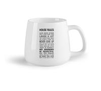 DEBINGY Taza de Cerámica para Café, Té y Cacao Casa Reglas de la casa Citas Comedor （14oz/400ml） Regalo divertido para amantes del café, mejores amigos del trabajo, compañeros de trabajo y amigos