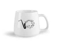 DEBINGY Vajilla de Cerámica para Hogar Notas de la melodía del saxofón Saxofón （14oz/400ml） Regalo divertido para amantes del café, mejores amigos del trabajo, compañeros de trabajo y amigos