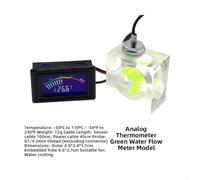 Débitmètre à trois voies avec thermomètre LED, 45,89 x 25,11 x 16,90 mm, pour systèmes PC refroidis par eau, affichage numérique bleu, corps en acrylique, surveillance du refroidissement (pointeur