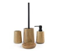 Deblanch Lot d'accessoires WC Oak en Bois avec Brosse WC + Distributeur + gobelet + Porte-Savon